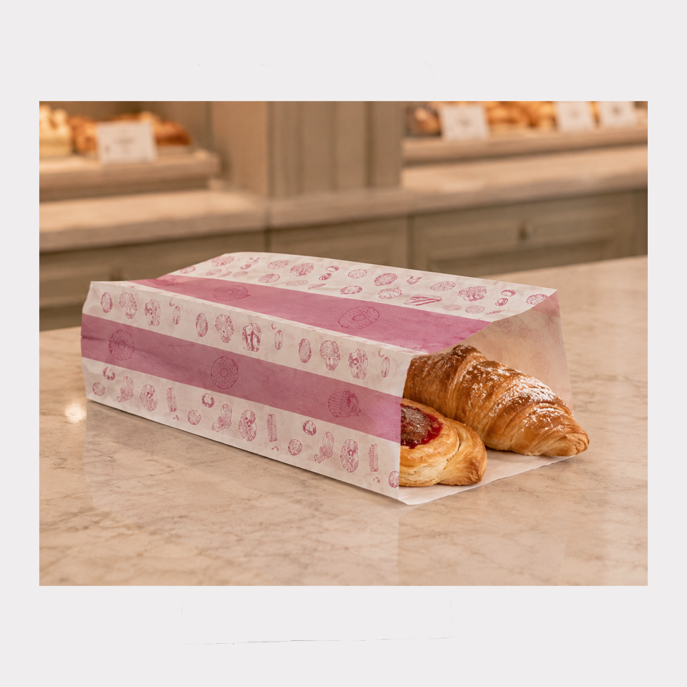 Sacchetti in Carta Politenati Antigrasso 12+8x26cm Pasticceria 500 Pz