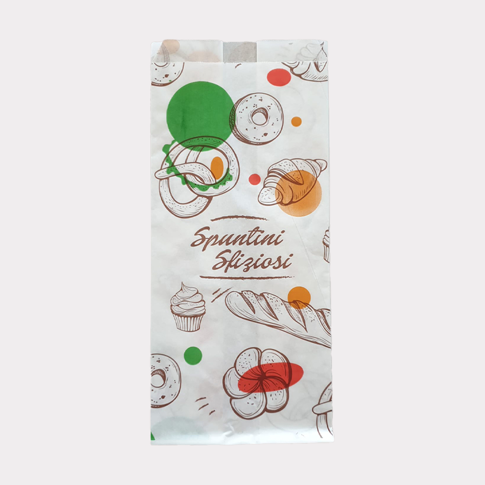 Sacchetto Carta Politenata Antigrasso Spuntini Sfiziosi 14x30 10 Kg