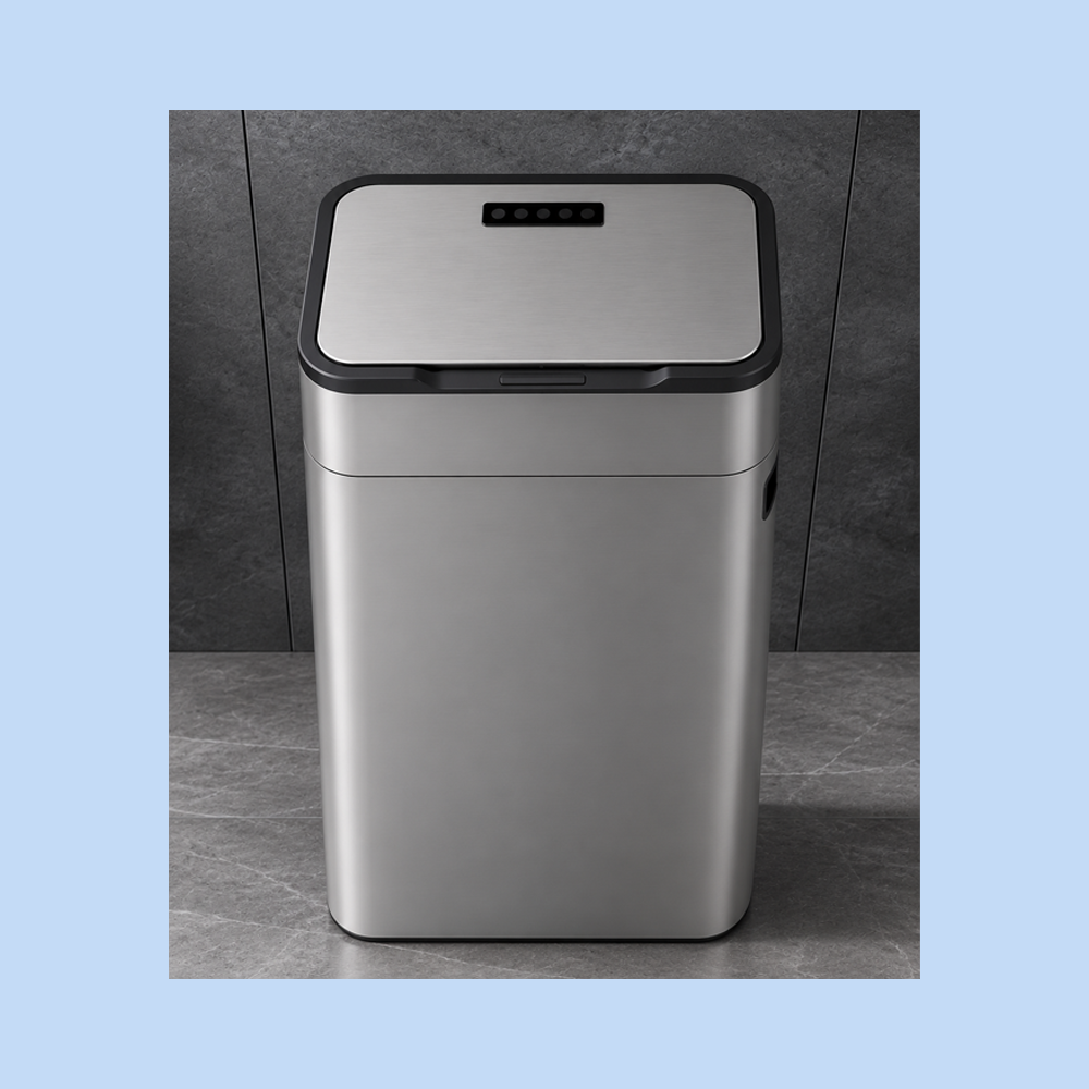 Cestino Pattumiera Automatica Doppia con Sensore 26 Lt Acciaio Inox, Ozono e Gambe in Legno