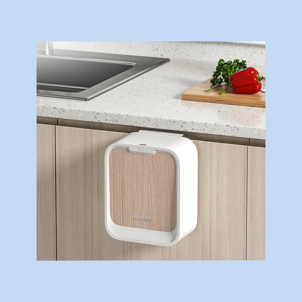 Cestino Pattumiera Automatica con Sensore da Incasso 7 Lt Bianco con Superficie Effetto Legno Chiaro JAH564-1