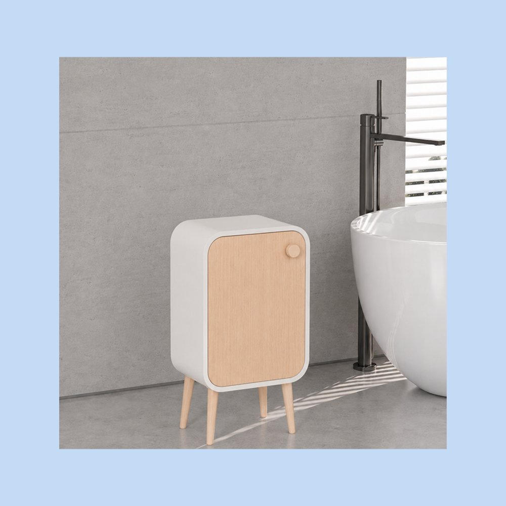 Cestino Pattumiera Automatica Sensore 20 Lt in Acciaio Inox Bianco con Gambe in Legno JAH9716