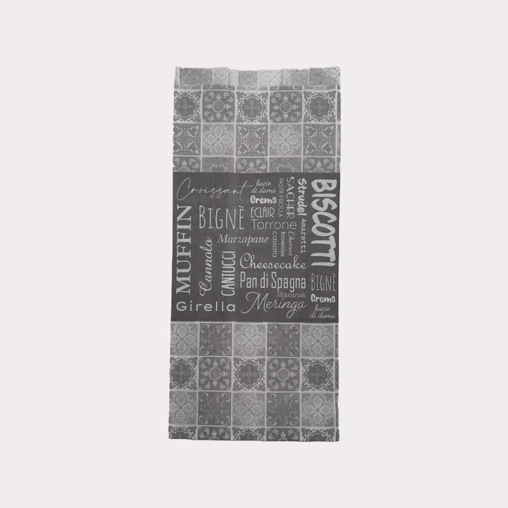 Sacchetti Carta Antigrasso Fantasia Maioliche e Pasticcini 12+8x26cm 500 Pz