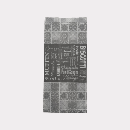 Sacchetti Carta Antigrasso Fantasia Maioliche e Pasticcini 12+8x26cm 500 Pz