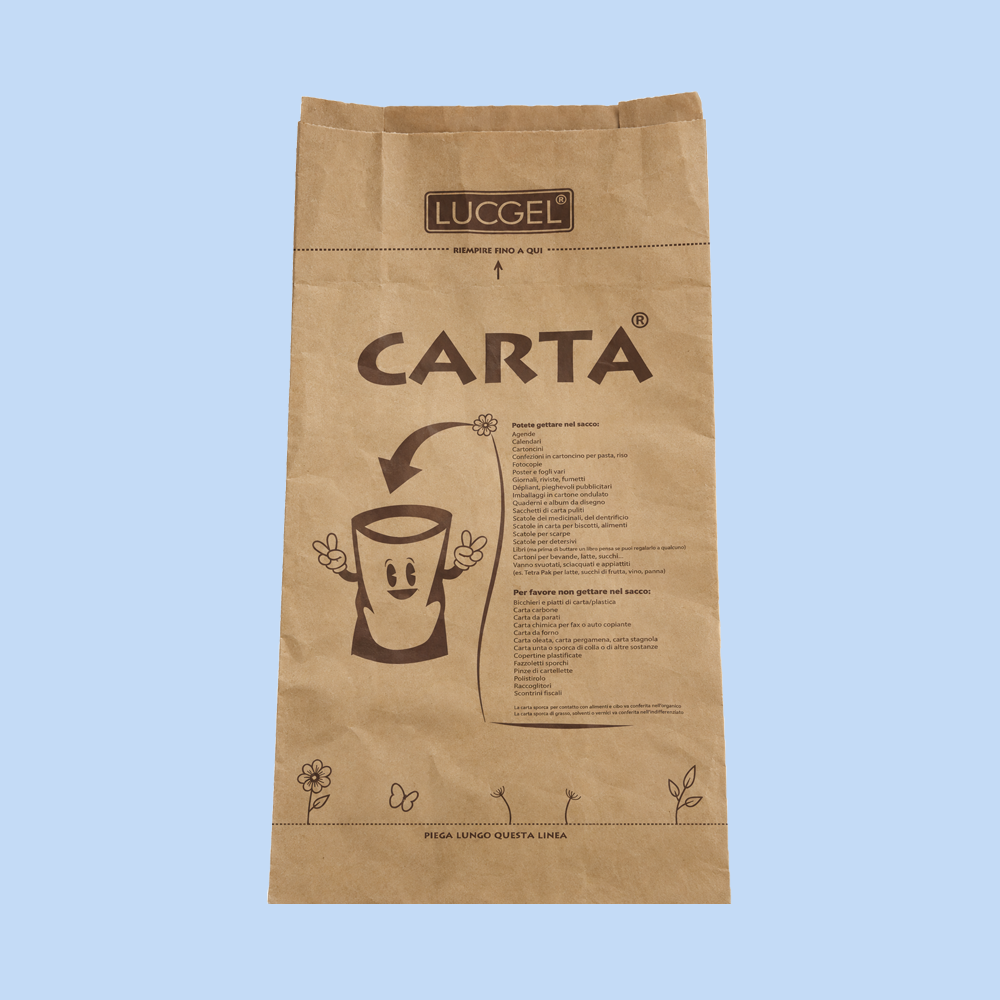 Sacchi LUCGEL per Raccolta Differenziata CARTA Autoreggente e Autoformante 50 Lt 200 Pz