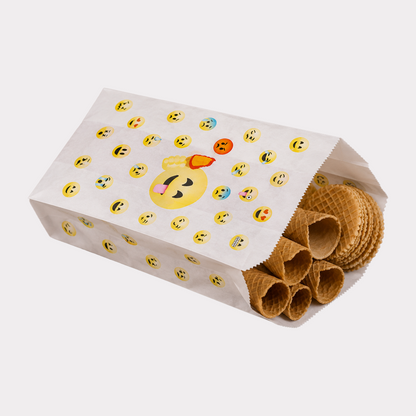 Sacchetto Carta Politenato Antigrasso grafica Gelato Emoticon Emoji 14+10x34cm 500 pezzi