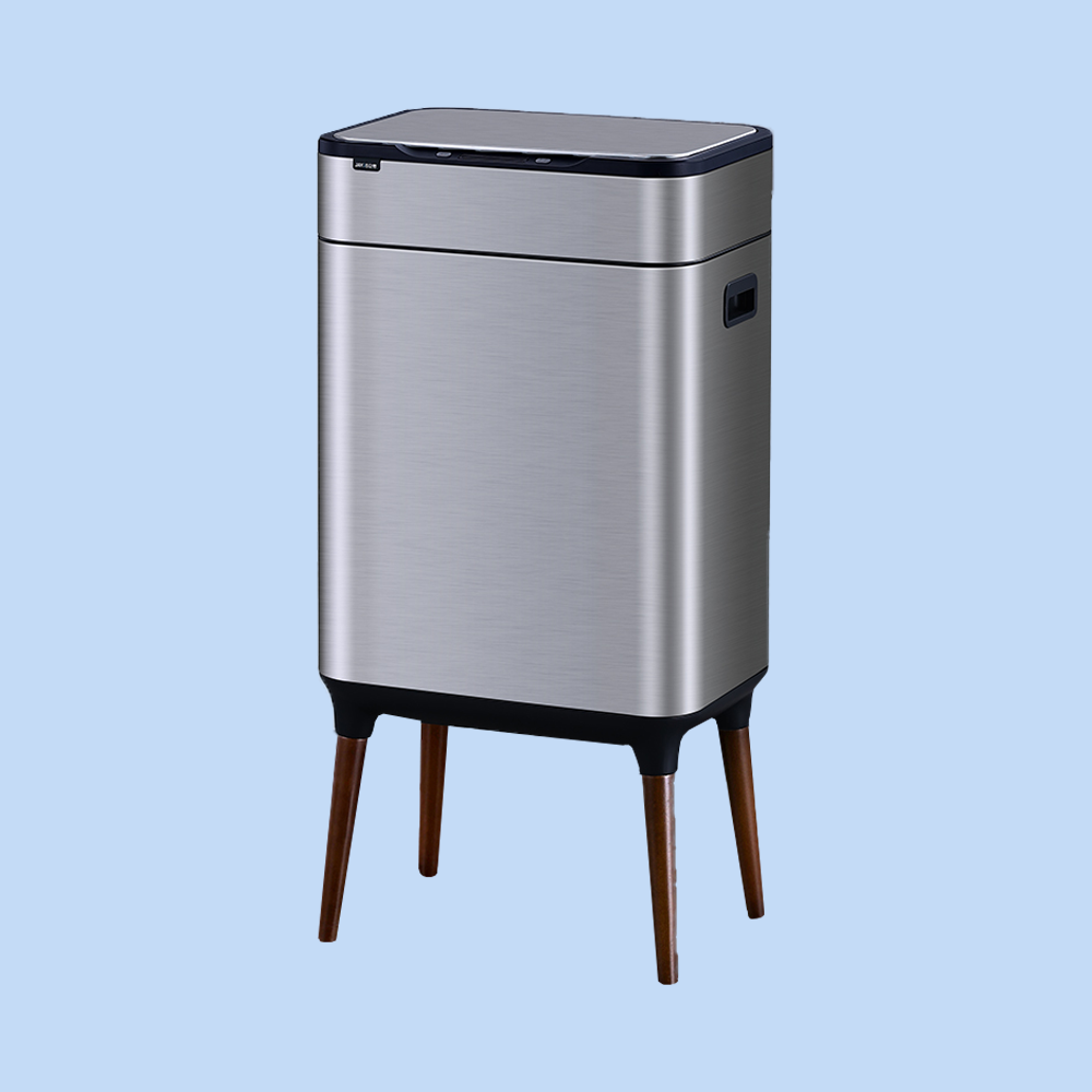Cestino Pattumiera Automatica Doppia con Sensore 26 Lt Acciaio Inox, Ozono e Gambe in Legno