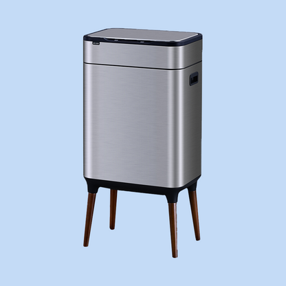 Cestino Pattumiera Automatica Doppia con Sensore 26 Lt Acciaio Inox, Ozono e Gambe in Legno