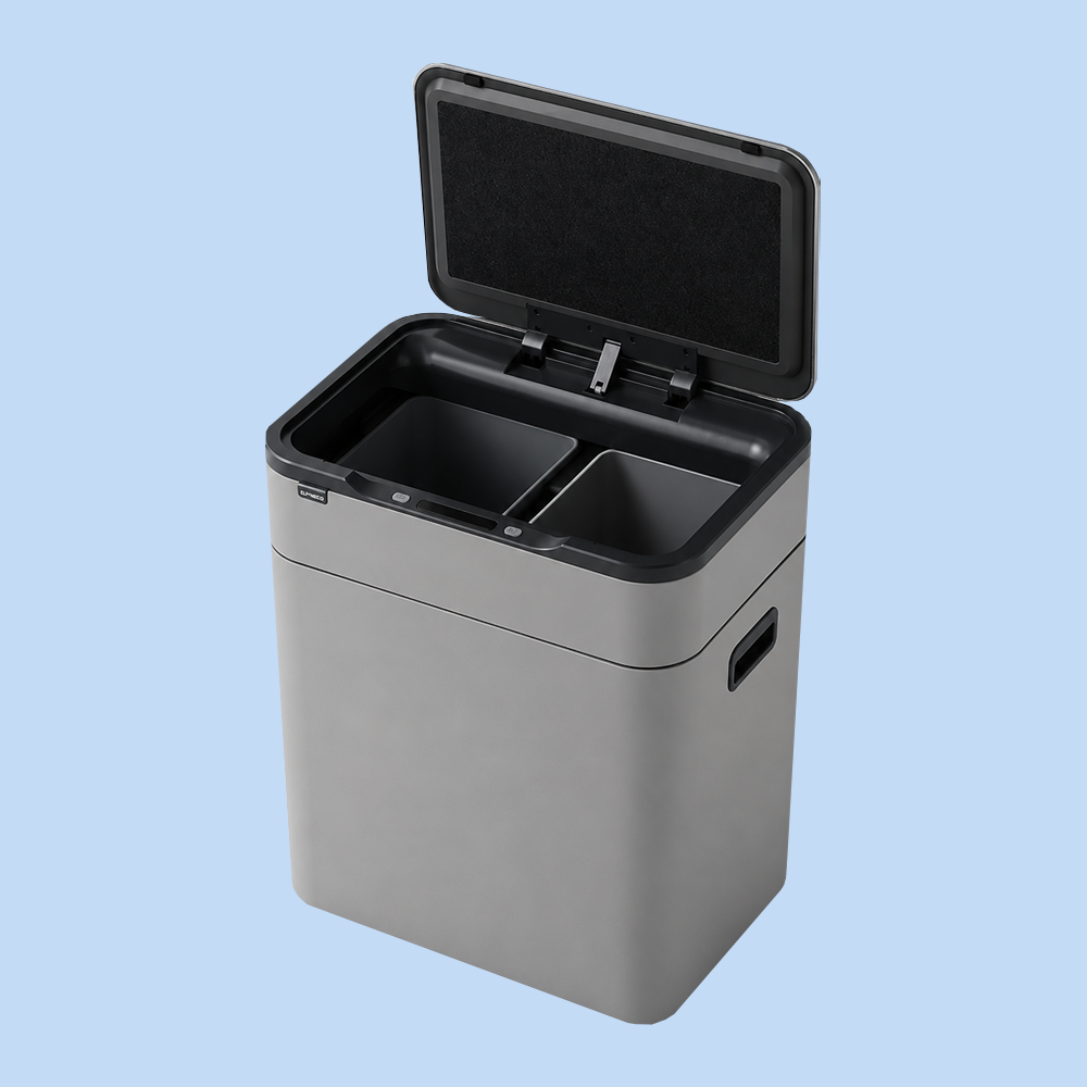 Cestino Pattumiera Automatica Doppia con Sensore 26 Lt Acciaio Inox, Ozono e Gambe in Legno