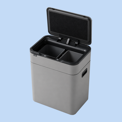 Cestino Pattumiera Automatica Doppia con Sensore 26 Lt Acciaio Inox, Ozono e Gambe in Legno