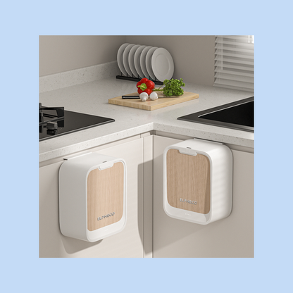 Cestino Pattumiera Automatica con Sensore da Incasso 7 Lt Bianco con Superficie Effetto Legno Chiaro JAH564-1