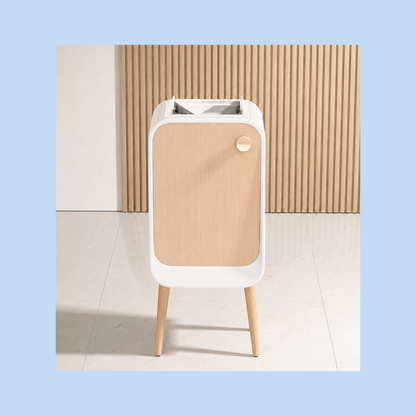 Cestino Pattumiera Automatica Sensore 20 Lt in Acciaio Inox Bianco con Gambe in Legno JAH9716