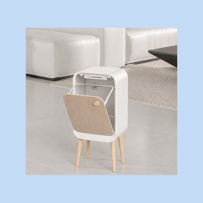 Cestino Pattumiera Automatica Sensore 20 Lt in Acciaio Inox Bianco con Gambe in Legno JAH9716